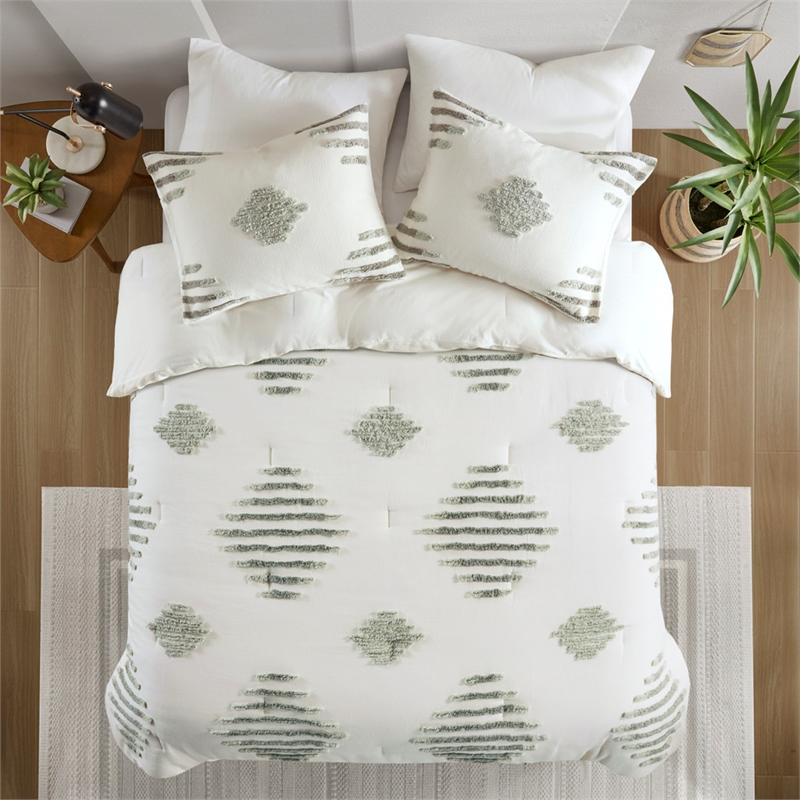 Olliix INK+IVY Tahli Full/Queen Comforter Mini Set Cotton in Green/Ivory
