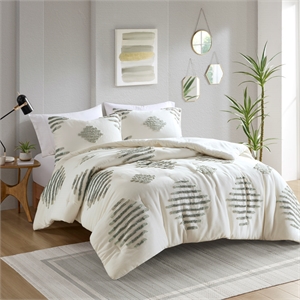 Olliix INK+IVY Tahli Full/Queen Comforter Mini Set Cotton in Green/Ivory