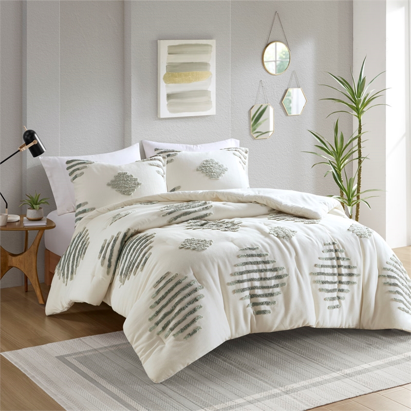 Olliix INK+IVY Tahli King/Cal King Comforter Mini Set Cotton in Green/Ivory