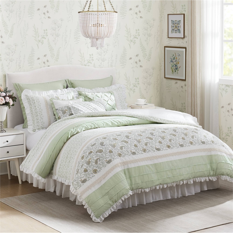 Olliix Madison Park Dawn Queen Comforter Set Cotton in Sage Green