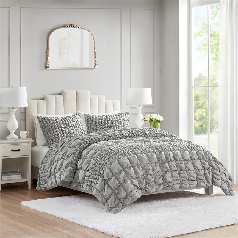 Olliix Madison Park Evelyn Full/Queen Comforter Mini Set Polyester in Grey