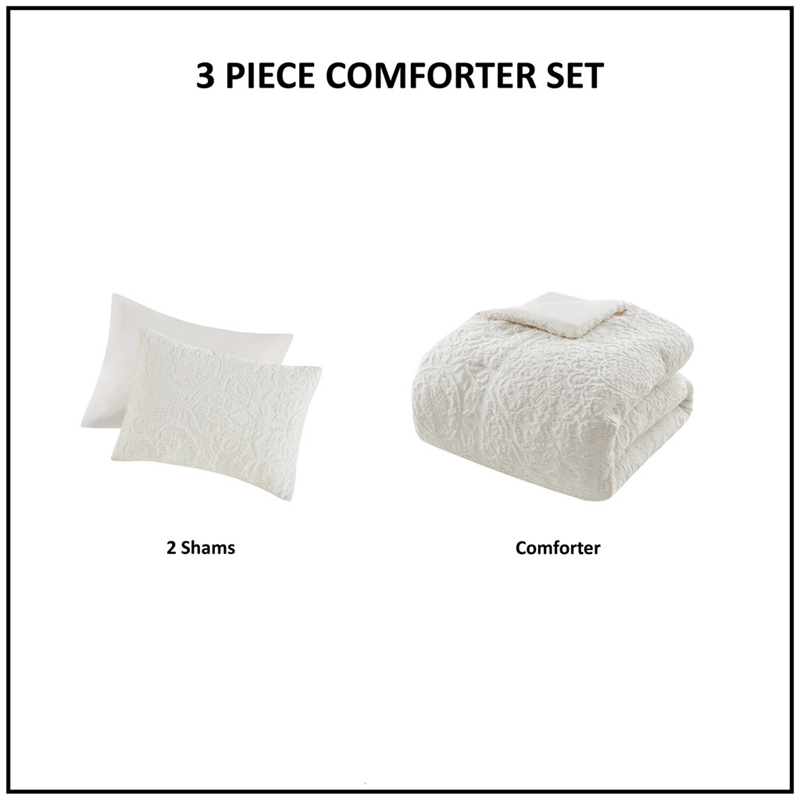 Olliix Madison Park Orly King/Cal King Comforter Mini Set Polyester in Ivory