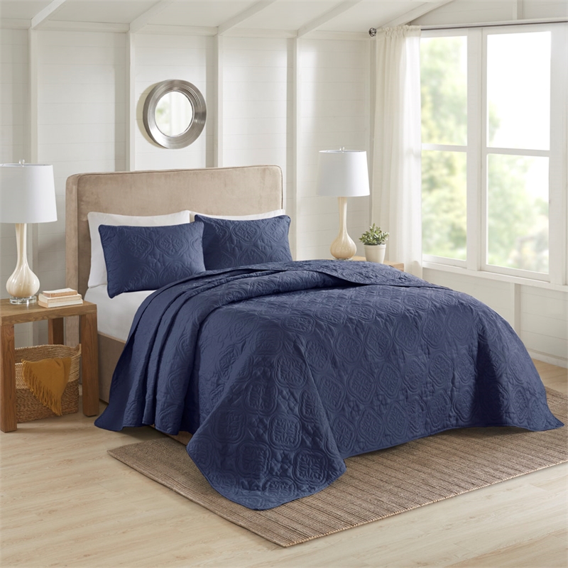 Olliix 510 Design Oakley Full/Queen Bedspread Set Polyester in Navy