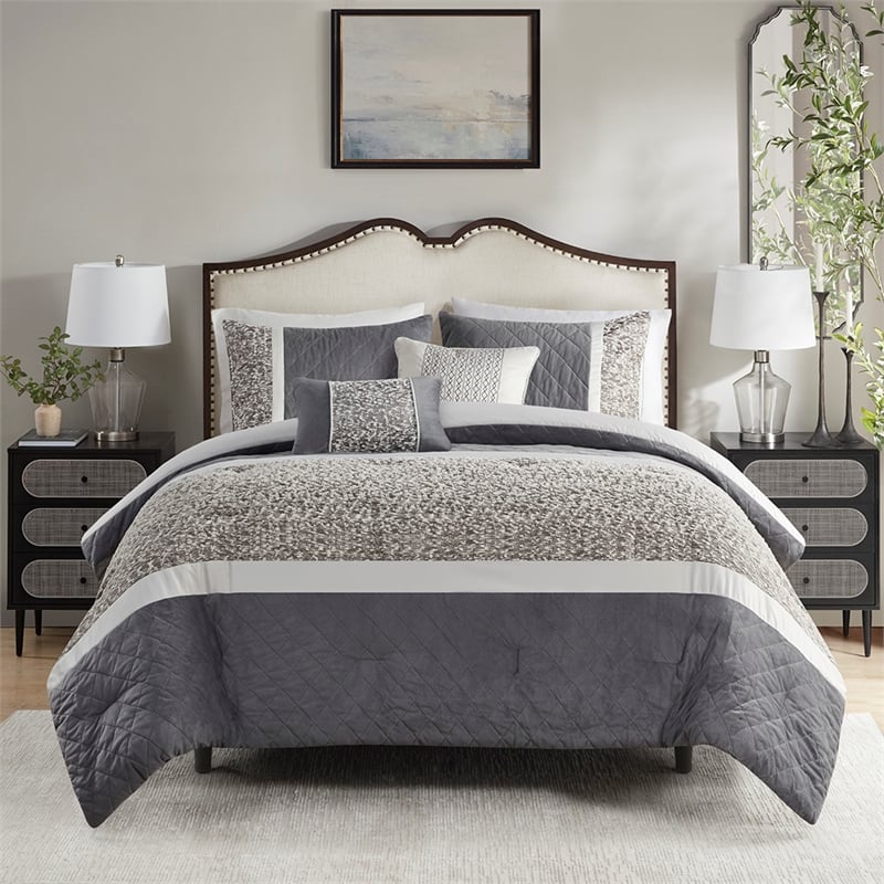 Olliix Madison Park Amelia Full/Queen Comforter Set Polyester in Grey