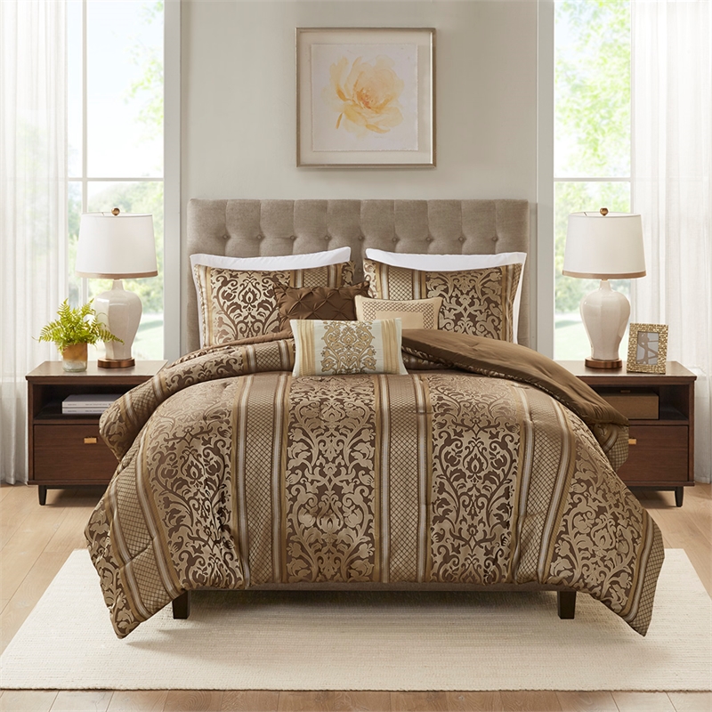 Olliix Madison Park Bella King/Cal King Comforter Set Polyester in Brown