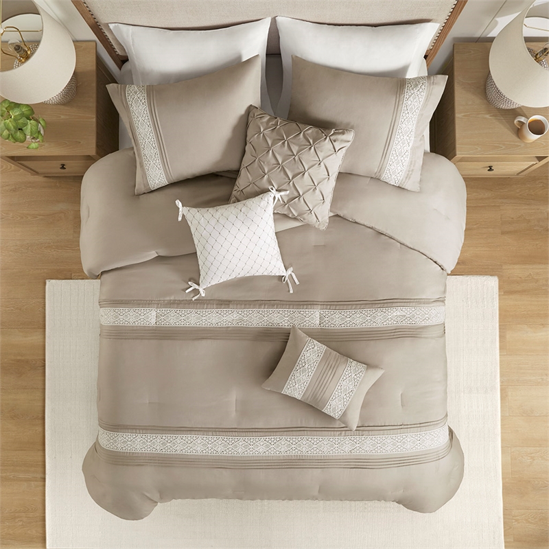 Olliix Madison Park Lacey Queen Comforter Set Polyester in Taupe