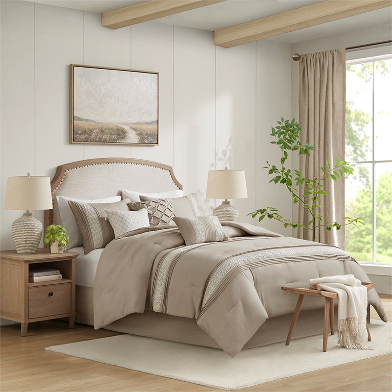 Olliix Madison Park Lacey Cal King Comforter Set Polyester in Taupe