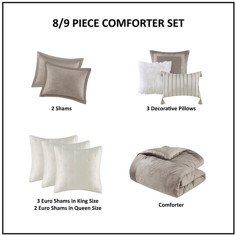 Olliix Madison Park Signature Pescal Full/Queen Comforter Set Polyester in Beige