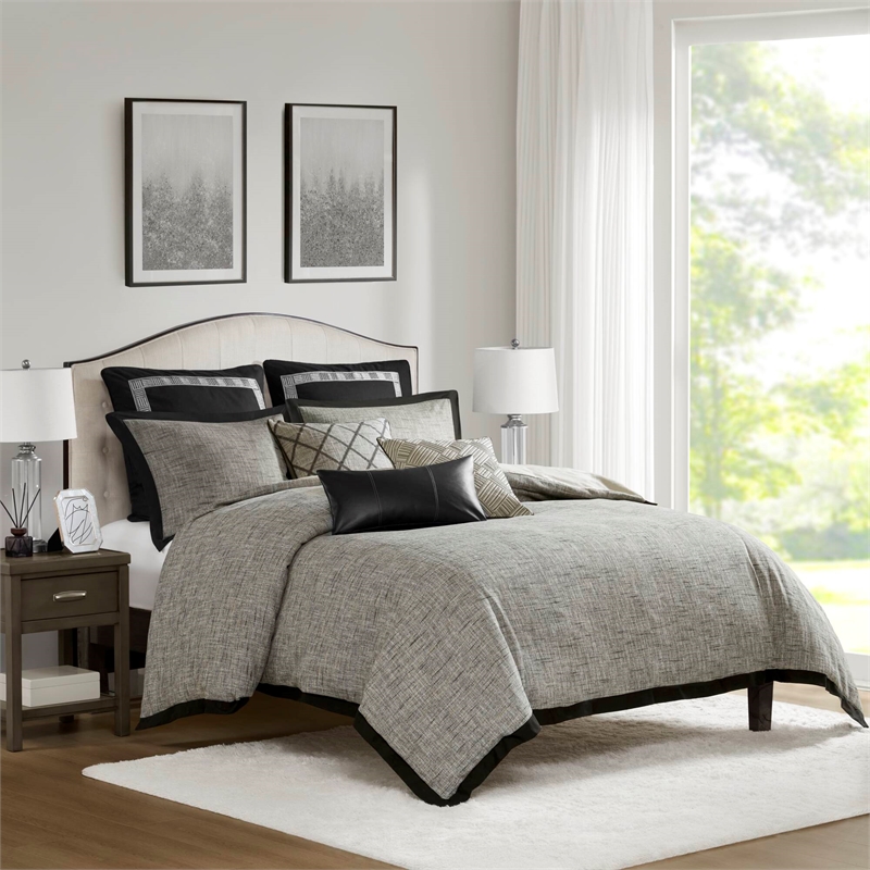 Olliix Madison Park Signature Reed Queen Comforter Set Cotton in Gray