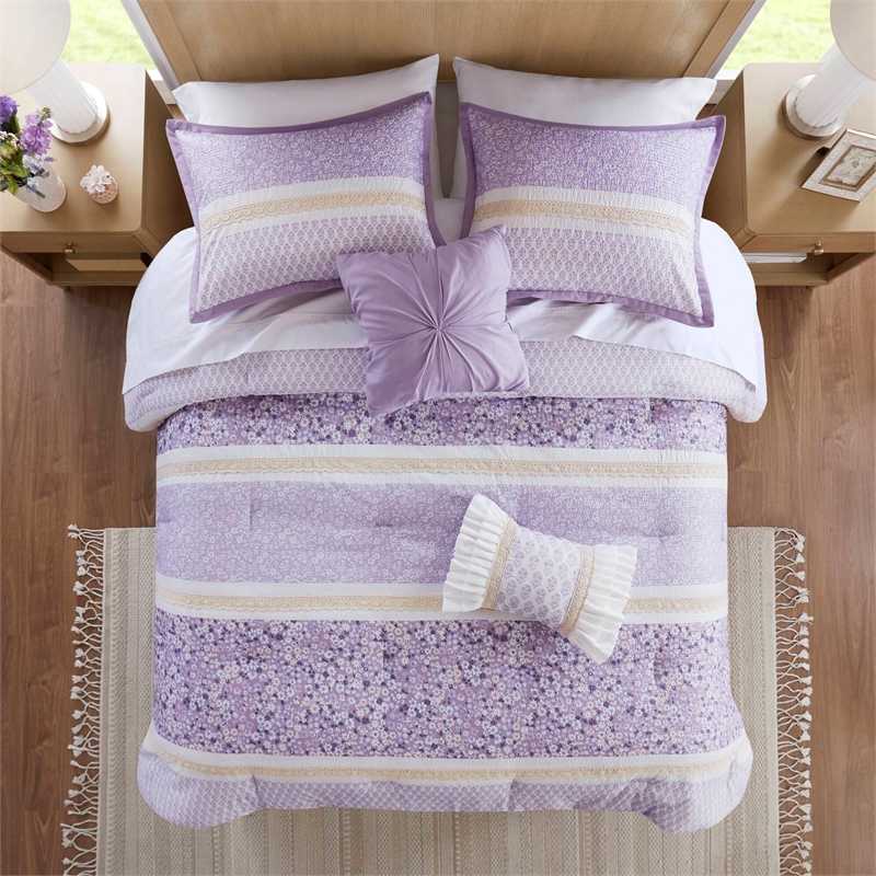 Olliix Madison Park Caralie King/Cal King Comforter Set Polyester in Purple