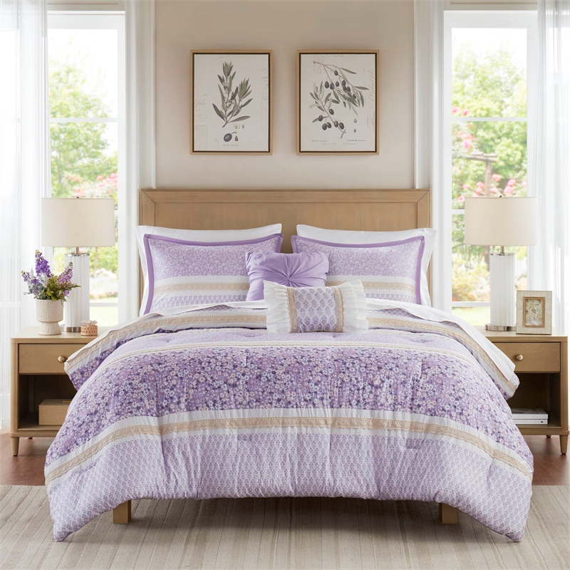 Olliix Madison Park Caralie King/Cal King Comforter Set Polyester in Purple