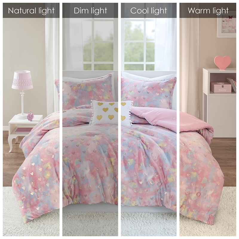 Olliix Intelligent Design Rosalie Full/Queen Comforter Set in Pink Multi/Gold