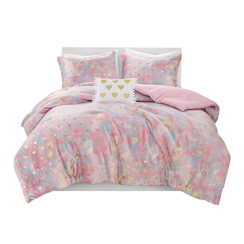 Olliix Intelligent Design Rosalie Full/Queen Comforter Set in Pink Multi/Gold