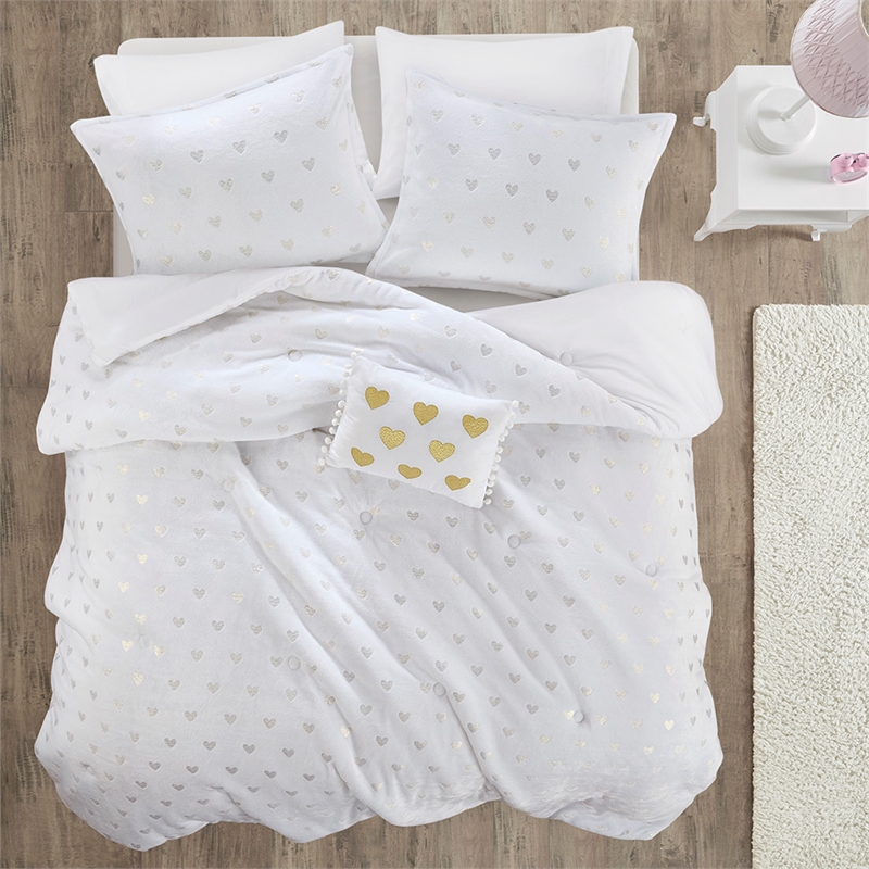 Olliix Intelligent Design Rosalie Full/Queen Comforter Set in White/Gold