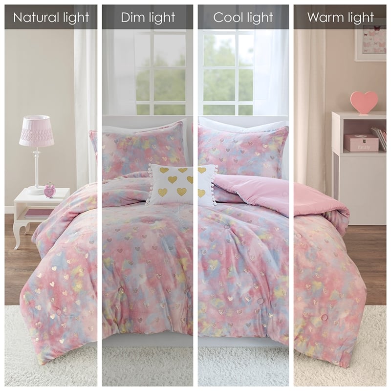 Olliix Intelligent Design Rosalie Twin/Twin XL Comforter Set in Pink Multi/Gold