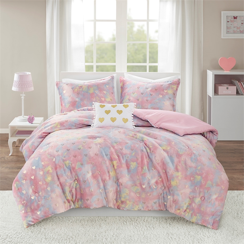 Olliix Intelligent Design Rosalie Twin/Twin XL Comforter Set in Pink Multi/Gold