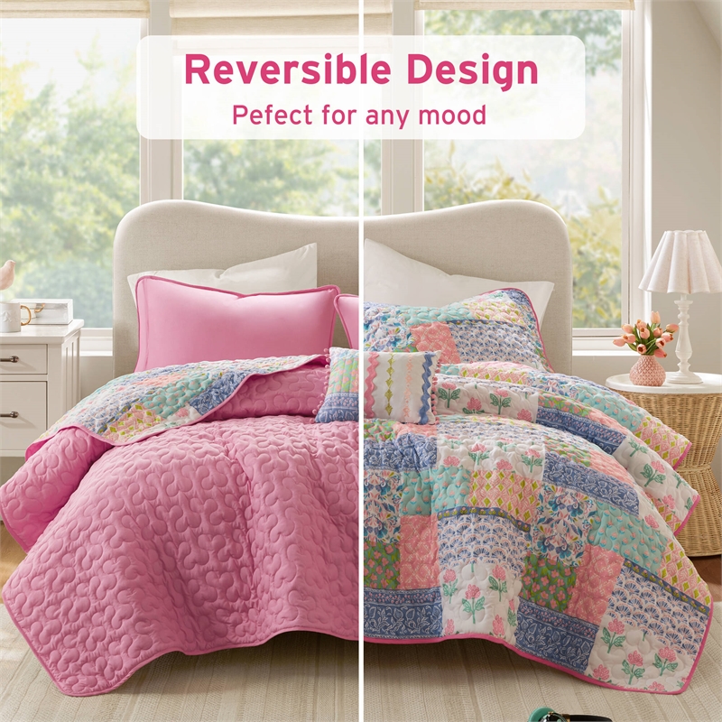 Olliix Intelligent Design Nellie Twin/Twin XL Quilt Set Memory Foam in Pink