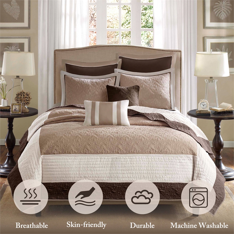 Olliix Madison Park Attingham King/Cal King Quilt Set Cotton in Beige