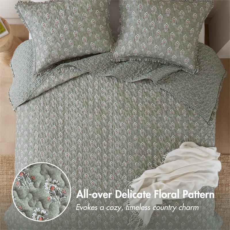 Olliix Madison Park Linwood Queen Quilt Set Polyester in Sage Green