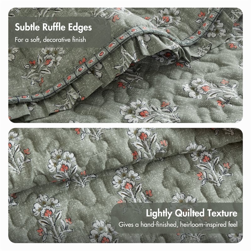 Olliix Madison Park Linwood Queen Quilt Set Polyester in Sage Green