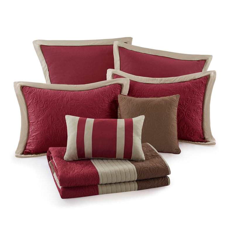 Olliix Madison Park Attingham Full/Queen Quilt Set Cotton in Red