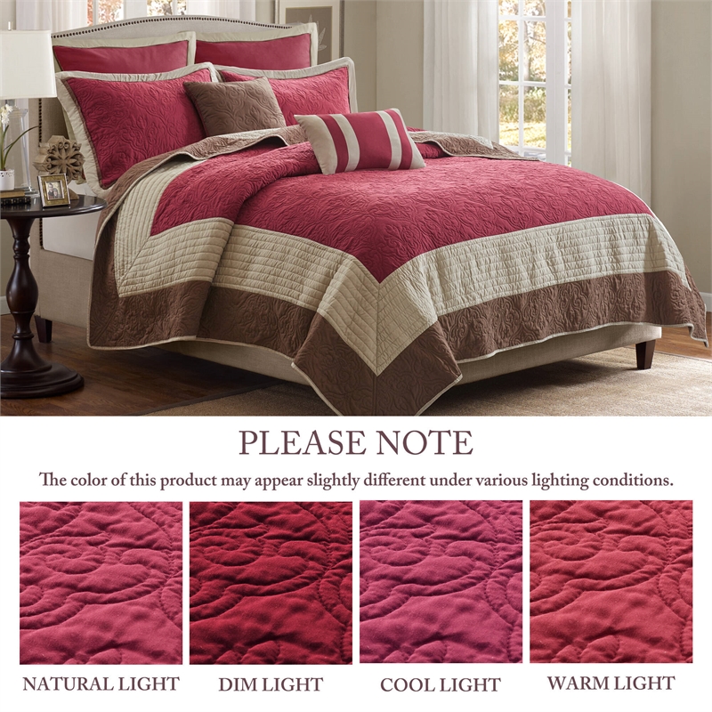 Olliix Madison Park Attingham Full/Queen Quilt Set Cotton in Red