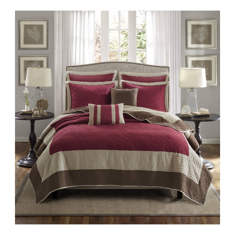Olliix Madison Park Attingham Full/Queen Quilt Set Cotton in Red