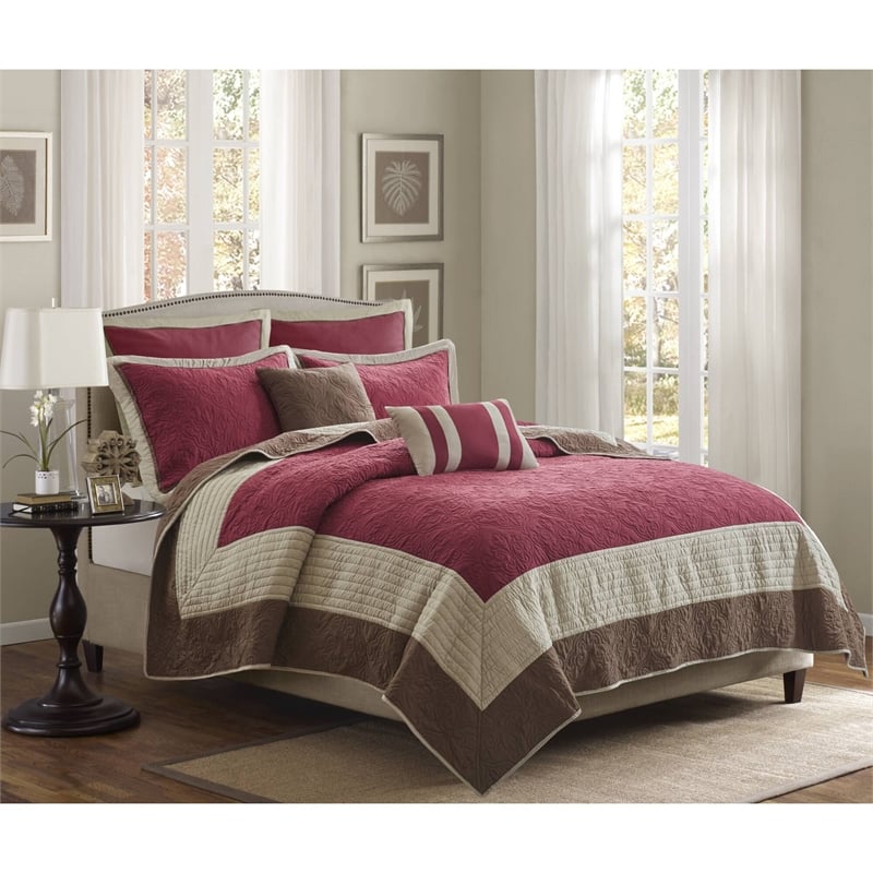 Olliix Madison Park Attingham King/Cal King Quilt Set Cotton in Red
