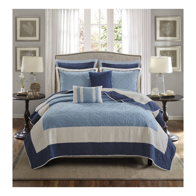 Olliix Madison Park Attingham Full/Queen Quilt Set Cotton in Navy