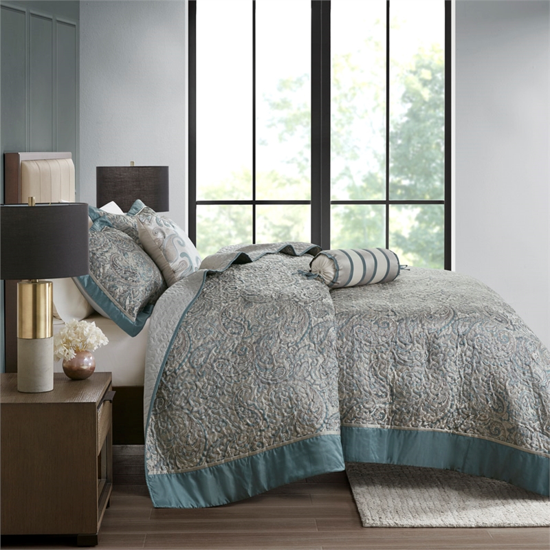 Olliix Madison Park Aubrey Queen Bedspread Set Cotton in Teal