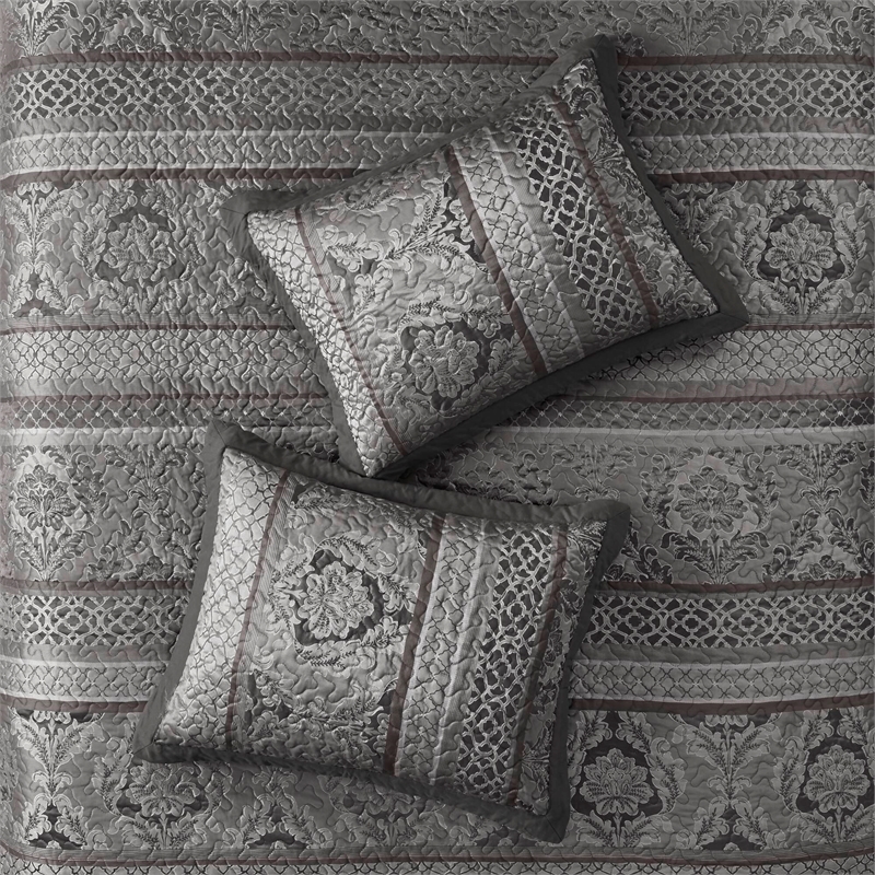 Olliix Madison Park Bellagio Queen Bedspread Set Microfiber in Grey