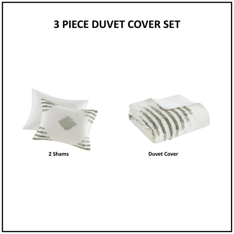 Olliix INK+IVY Tahli Full/Queen Duvet Mini Set Cotton in Green/Ivory