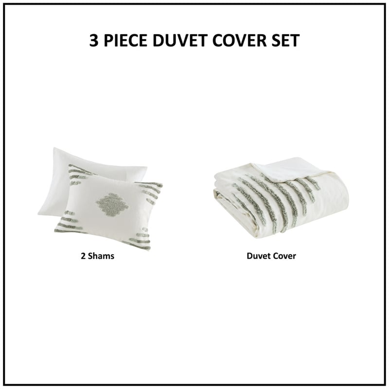 Olliix INK+IVY Tahli King/Cal King Duvet Mini Set Cotton in Green/Ivory