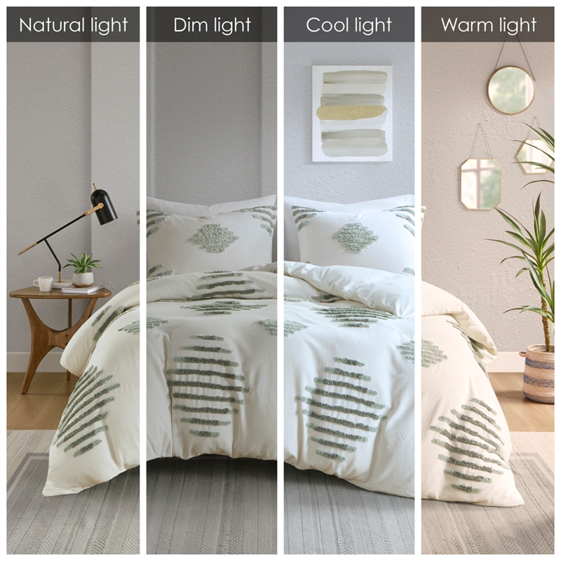 Olliix INK+IVY Tahli King/Cal King Duvet Mini Set Cotton in Green/Ivory