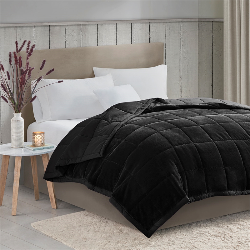 Olliix Madison Park Coleman Twin/Twin XL Blanket Microfiber in Black