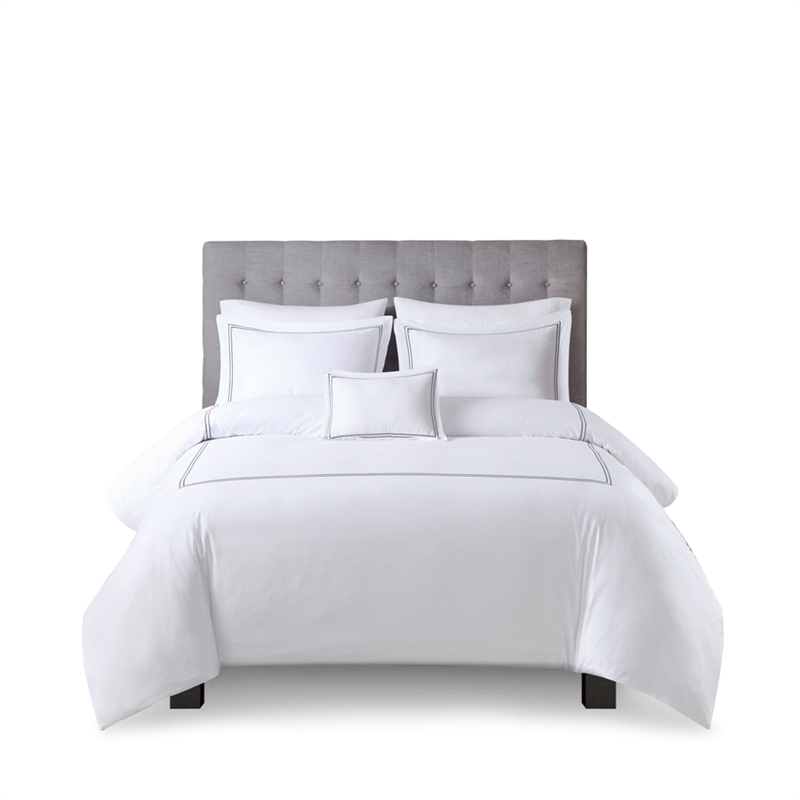 Olliix Madison Park 500 Thread Count King/Cal King Duvet Cover Set in White/Grey