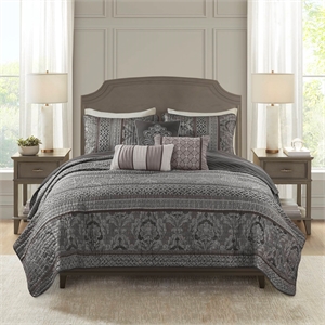 Olliix Madison Park Bellagio King/Cal King Quilt Set Cotton in Grey