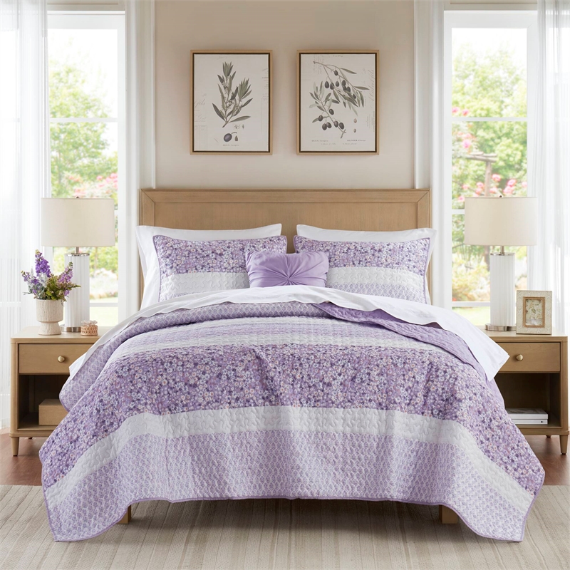 Olliix Madison Park Caralie King/Cal King Quilt Set Polyester in Purple