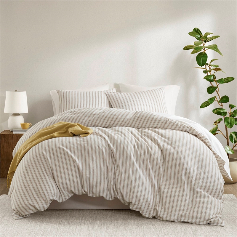 Olliix Madison Park Etta Queen Duvet Set Cotton in Tan