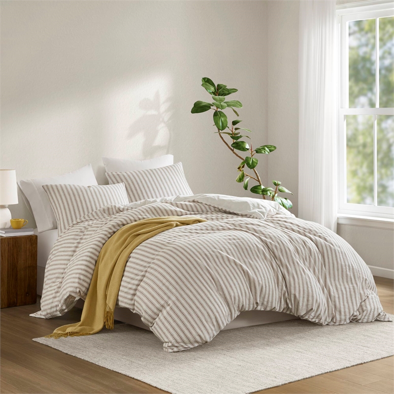 Olliix Madison Park Etta Cal King Duvet Set Cotton in Tan