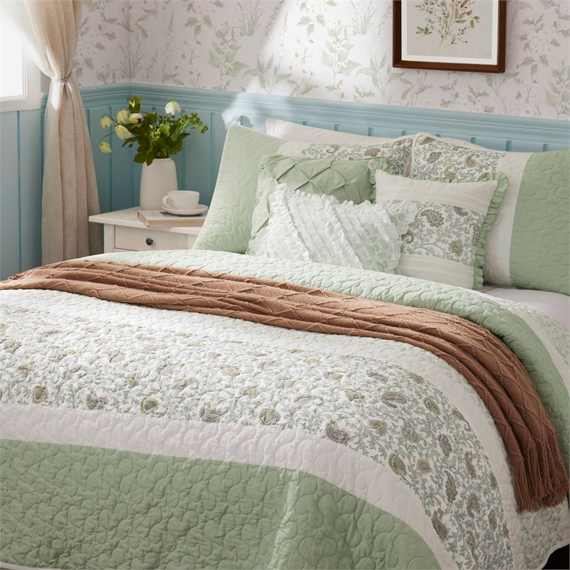 Olliix Madison Park Dawn Full/Queen Quilt Set Cotton in Sage Green