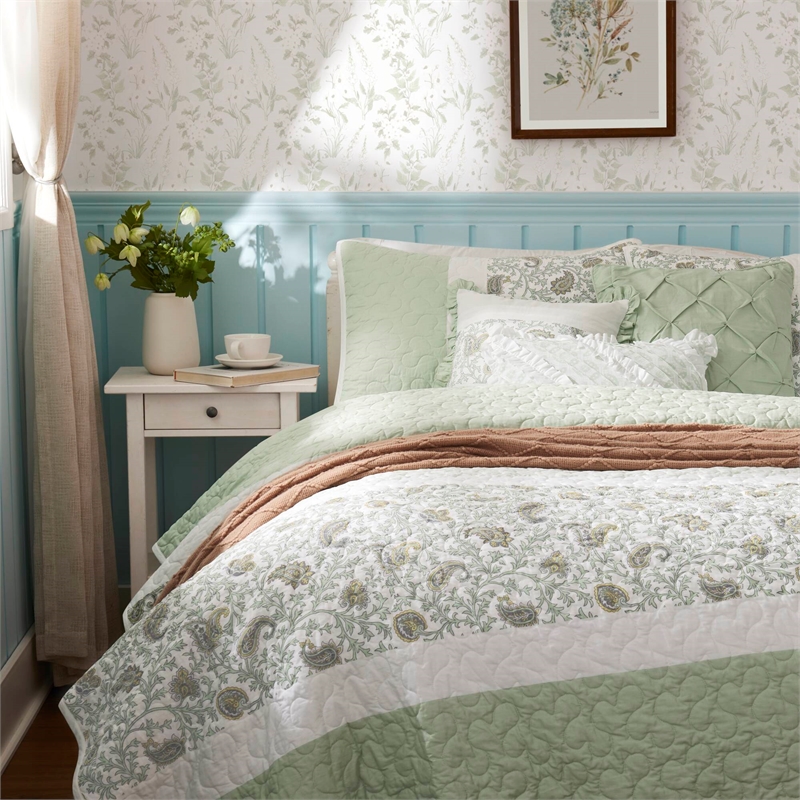 Olliix Madison Park Dawn Full/Queen Quilt Set Cotton in Sage Green