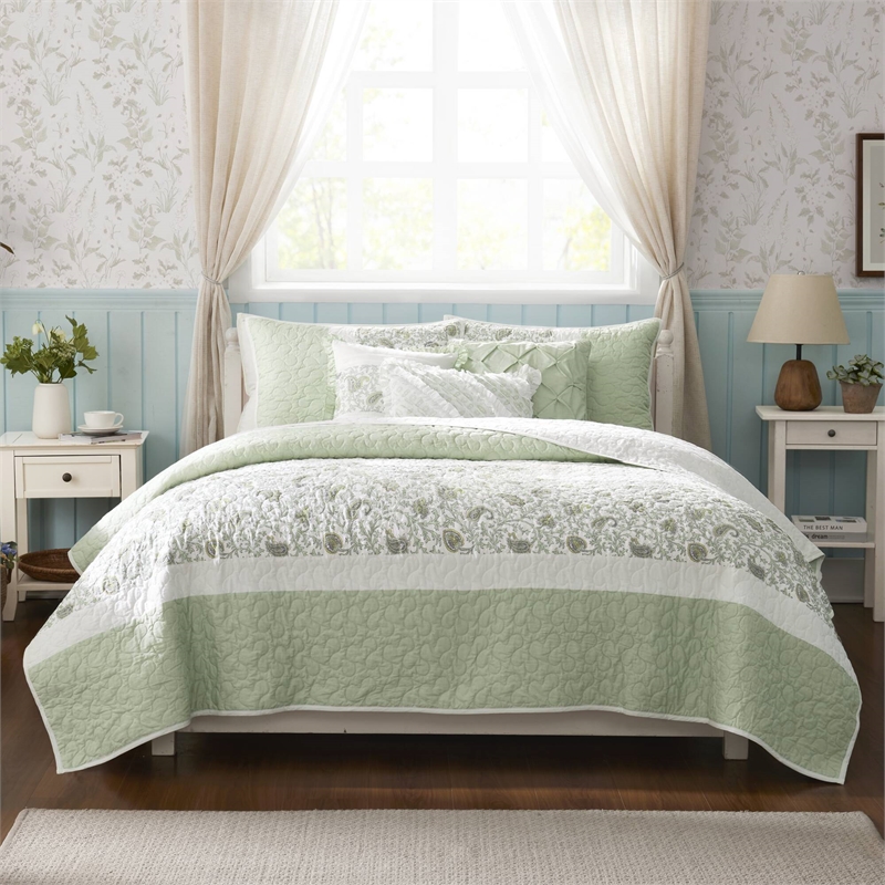 Olliix Madison Park Dawn King/Cal King Quilt Set Cotton in Sage Green