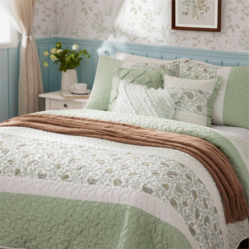 Olliix Madison Park Dawn King/Cal King Quilt Set Cotton in Sage Green
