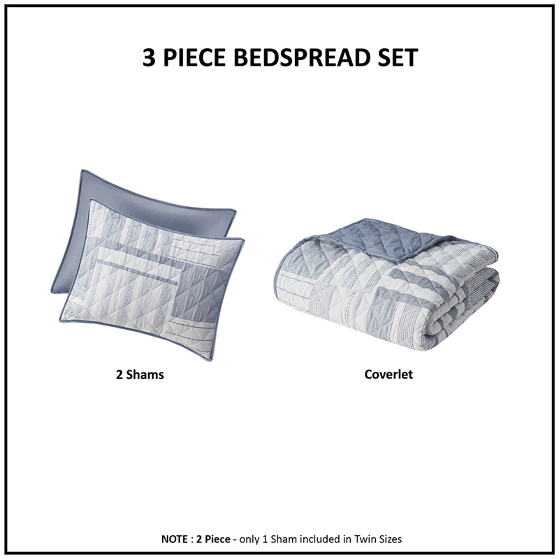 Olliix Madison Park Graham Full/Queen Coverlet Mini Set Cotton in Blue