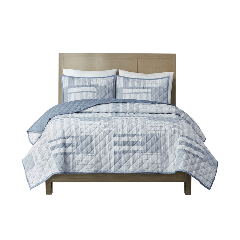 Olliix Madison Park Graham Full/Queen Coverlet Mini Set Cotton in Blue