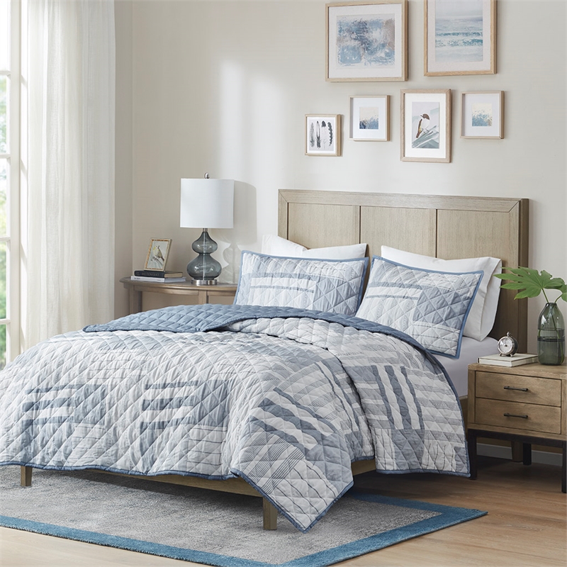Olliix Madison Park Graham Full/Queen Coverlet Mini Set Cotton in Blue