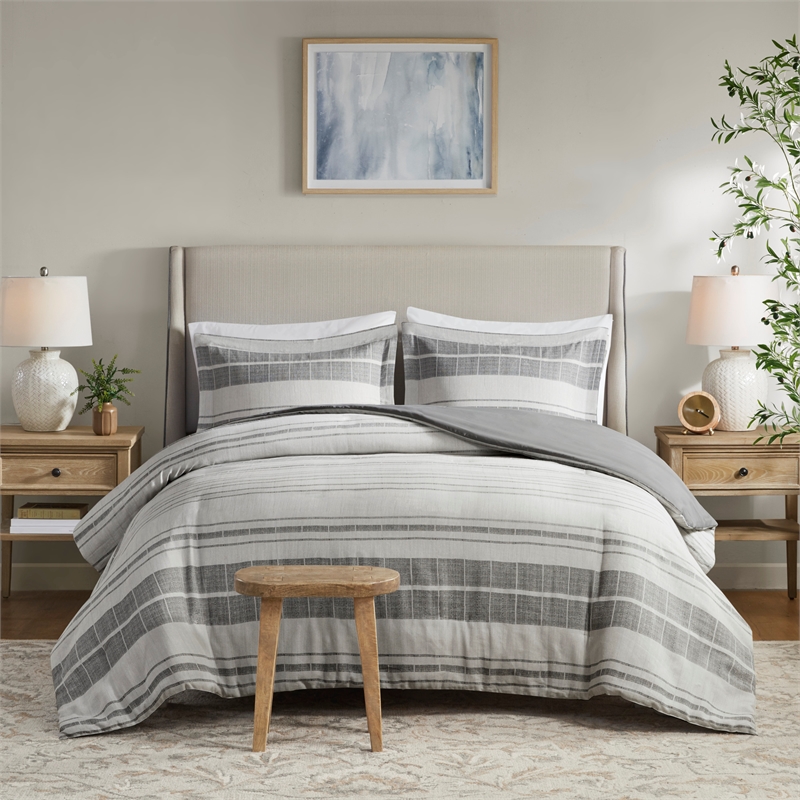 Olliix Madison Park Rhodes King/Cal King Duvet Mini Set Cotton in Grey/Multi