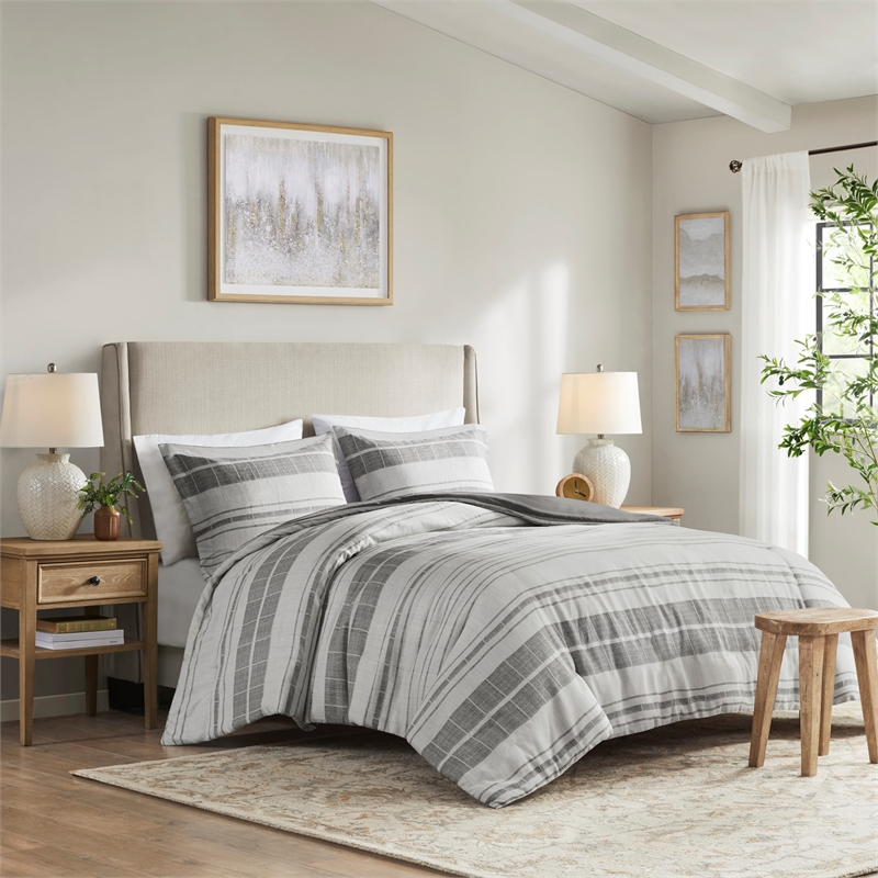 Olliix Madison Park Rhodes King/Cal King Duvet Mini Set Cotton in Grey/Multi