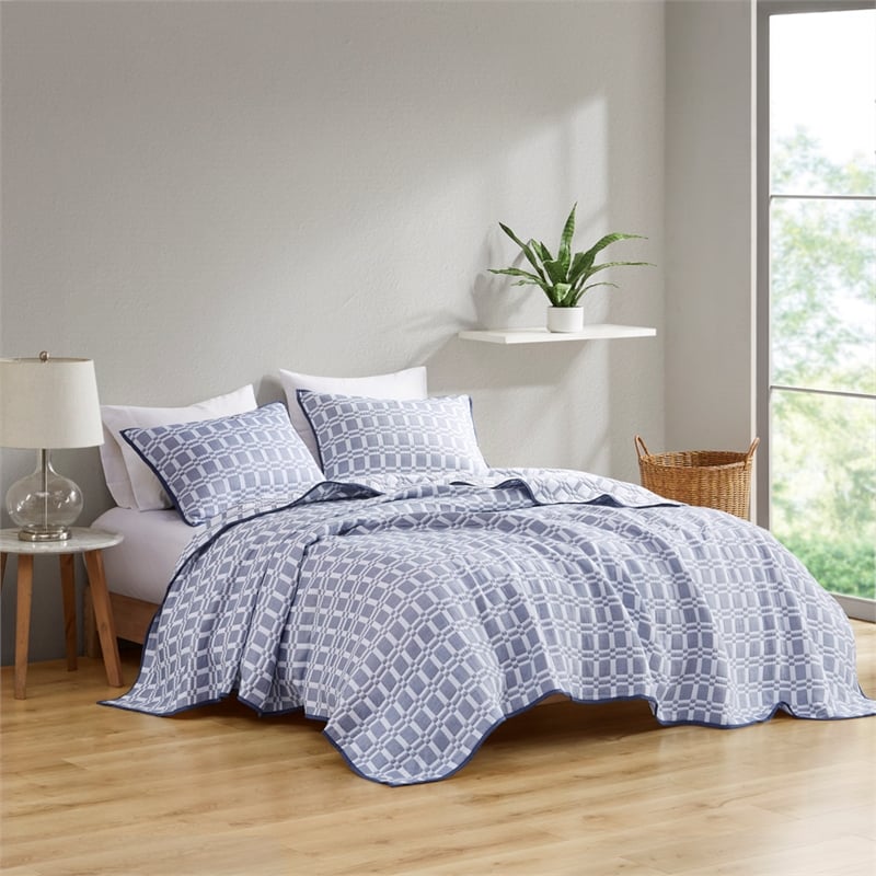 Olliix Madison Park Harlow Full/Queen Coverlet Mini Set Polyester in Indigo
